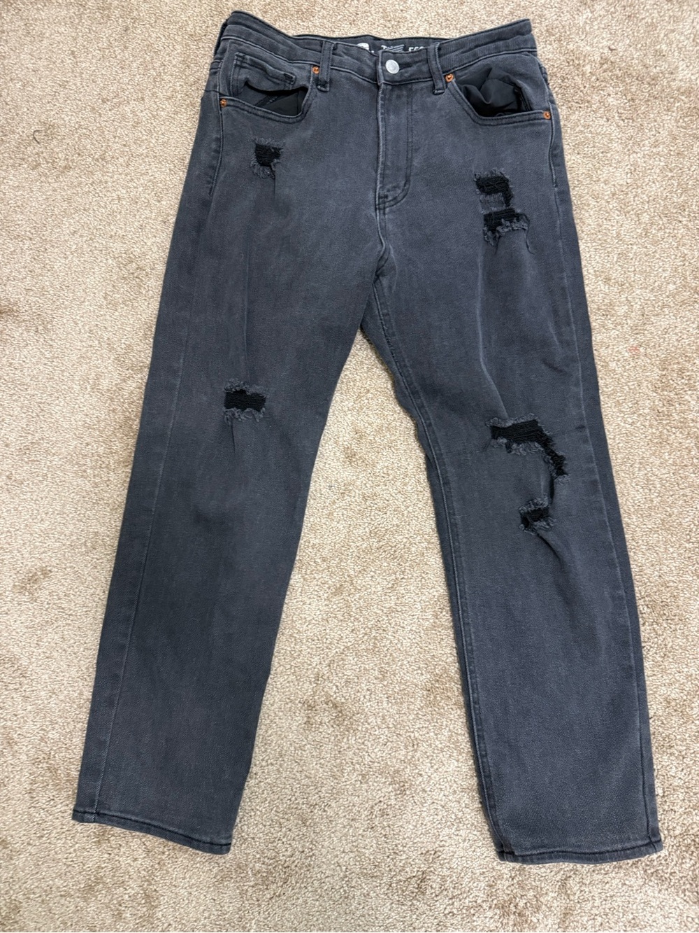Straight Leg Distressed Women's Jeans in Washed Black